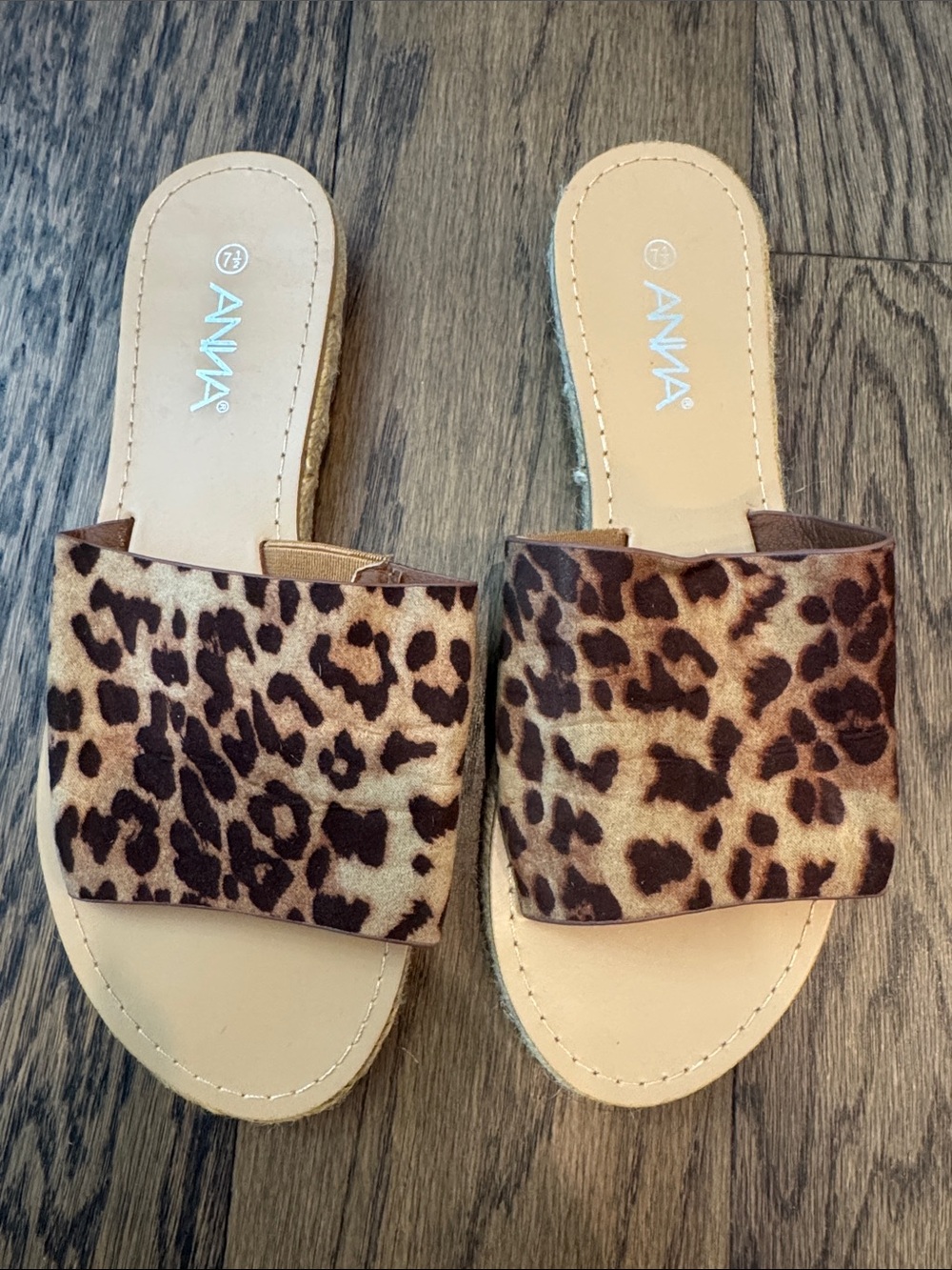 ANNA Leopard-Print Slide Sandals in Brown and Tan